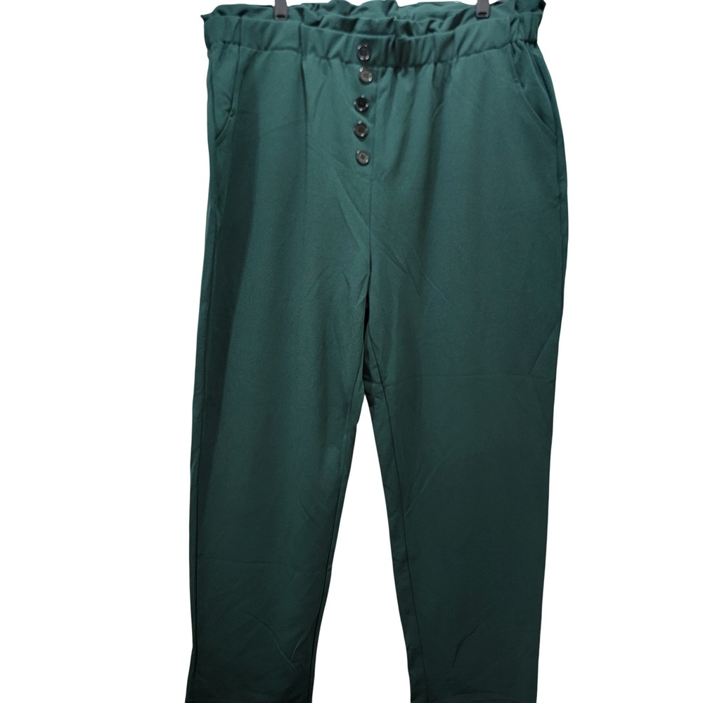 NEW Eytino Womens 2X Green Paperbag Elastic‎ Wide Leg Business Casual Pants